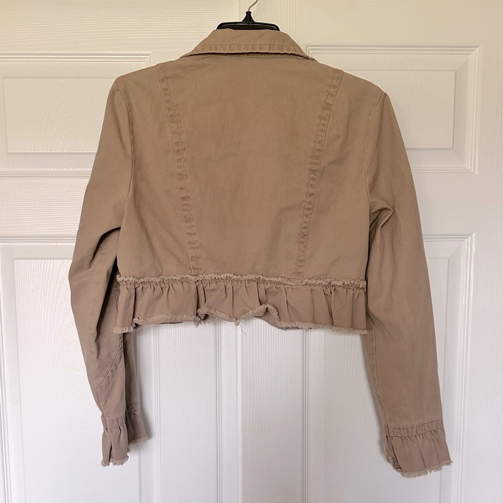Mixit Tan Cropped Jacket Blazer Ruffles - Picture 3 of 7